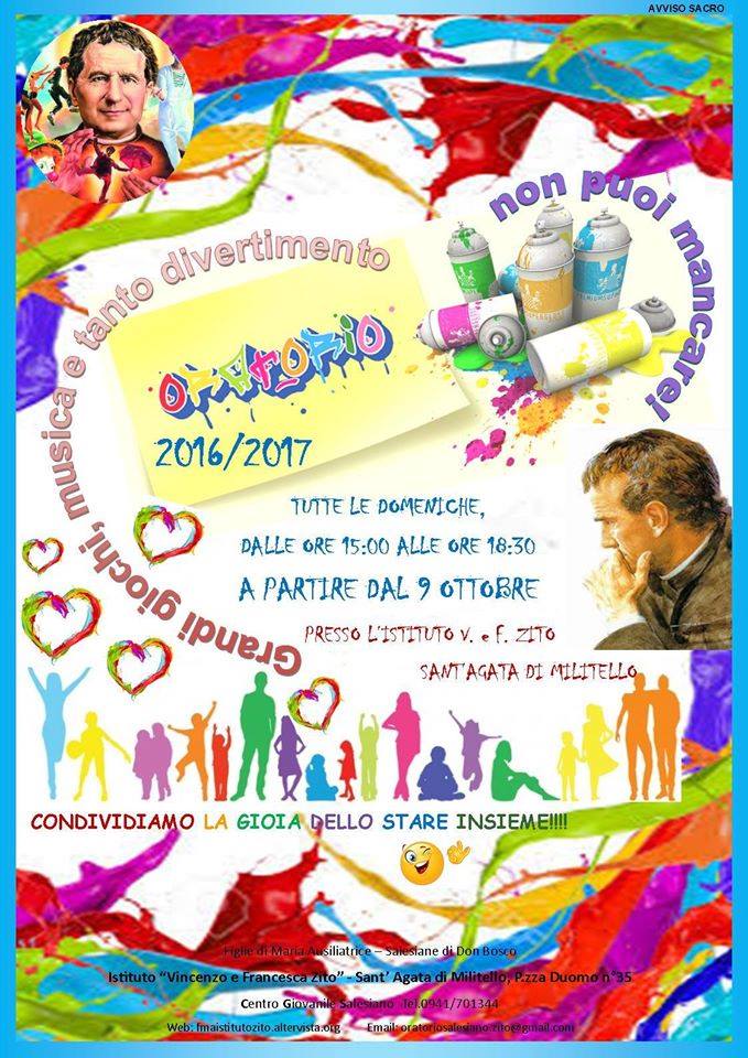 Torna l’oratorio all’Istituto Zito. Si riparte Domenica 9 Ottobre