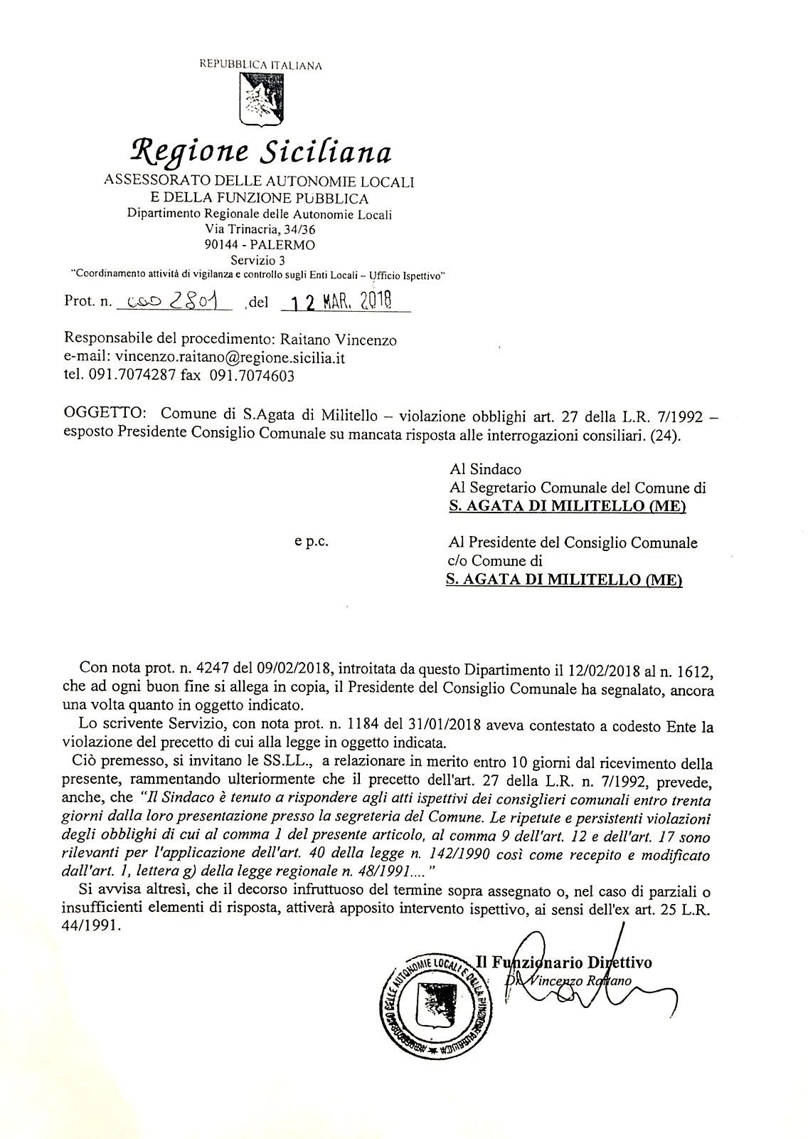 Nessuna risposta alle interrogazioni. Dalla Regione ennesimo richiamo a Sottile