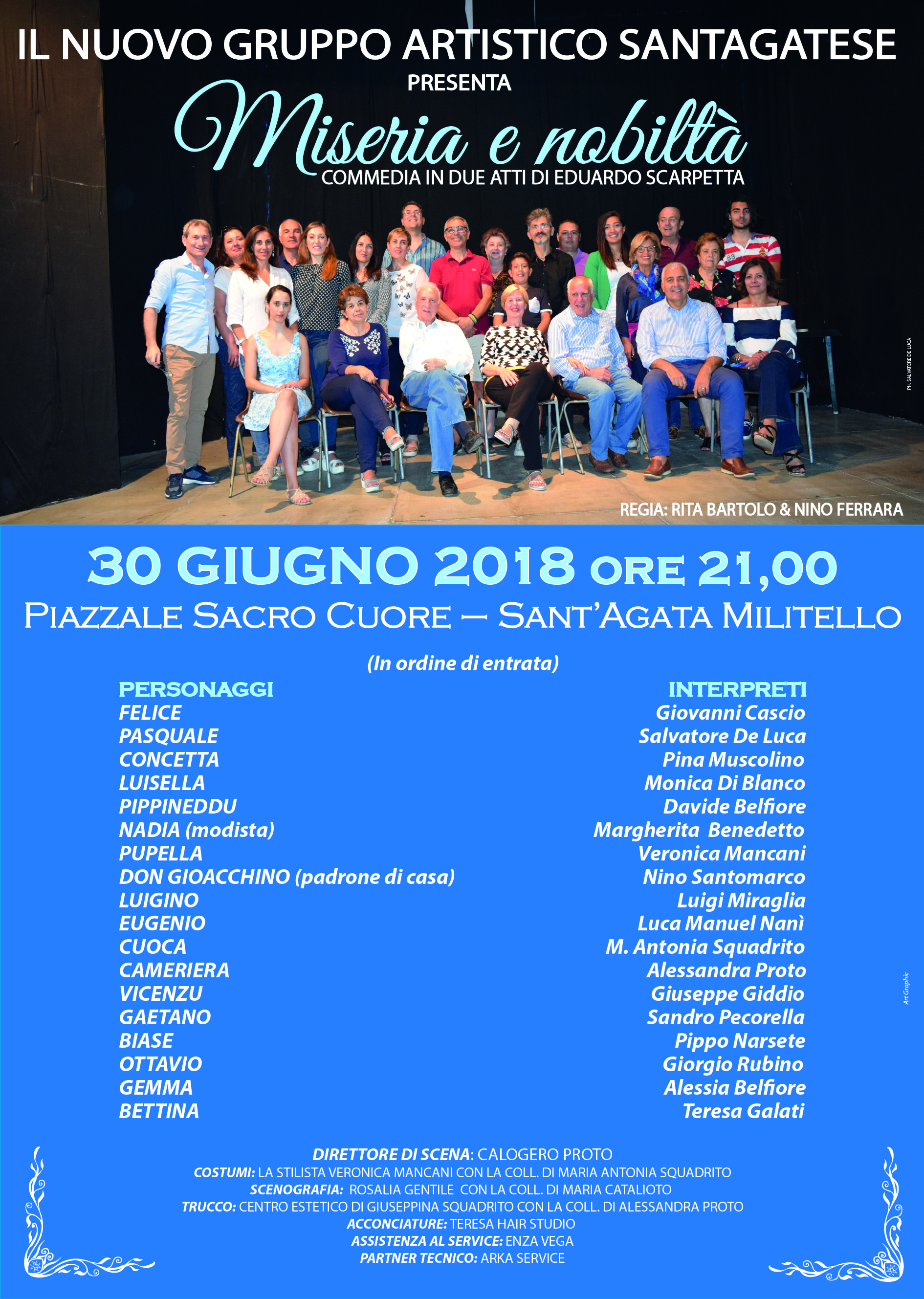 Teatro, questa sera al Sacro Cuore in scena “Misera e Nobilità”