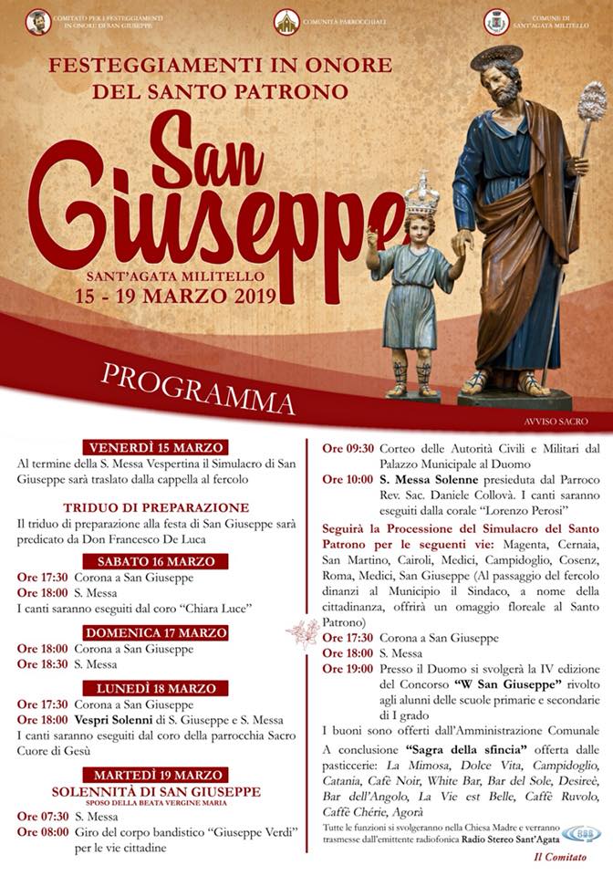 La comunità santagatese si prepara a celebrare il Santo patrono San Giuseppe. Ecco il programma.