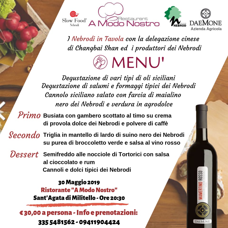 Prelibatezze dei Nebrodi, un menù d’eccezione per conquistare la delegazione cinese