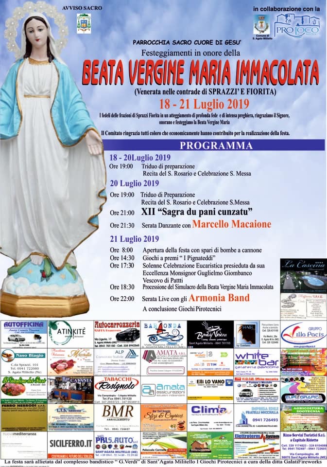 Nel weekend la festa della Beata Vergine Maria Immacolata a Sprazzì e Fiorita.