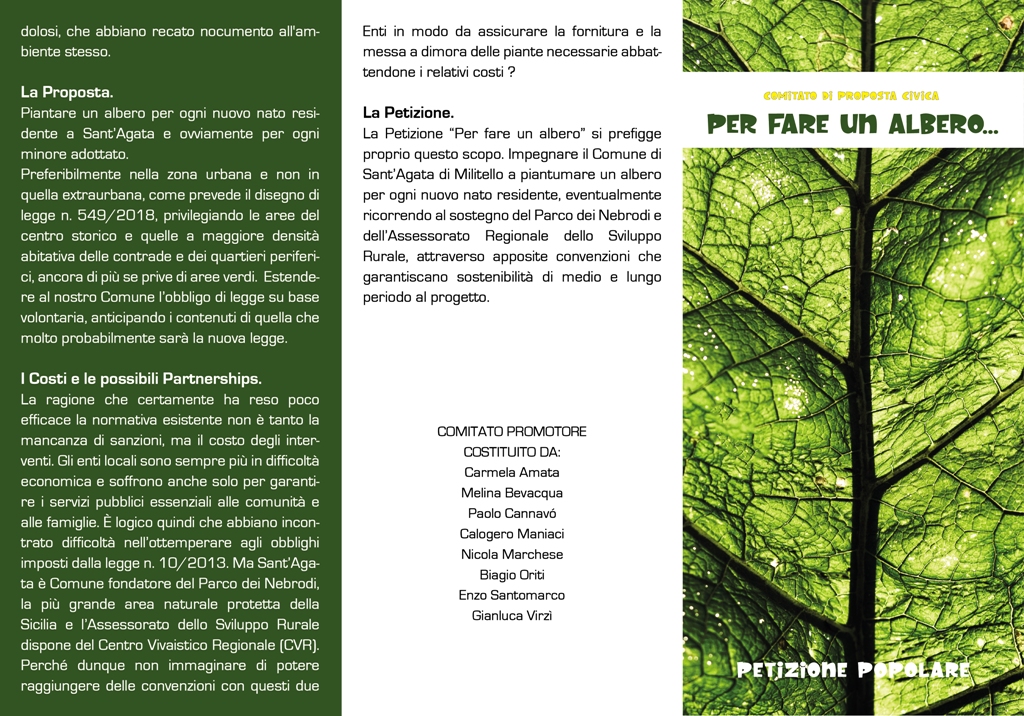 “Un albero per ogni nuovo nato”, comitato civico santagatese lancia la raccolta firme.