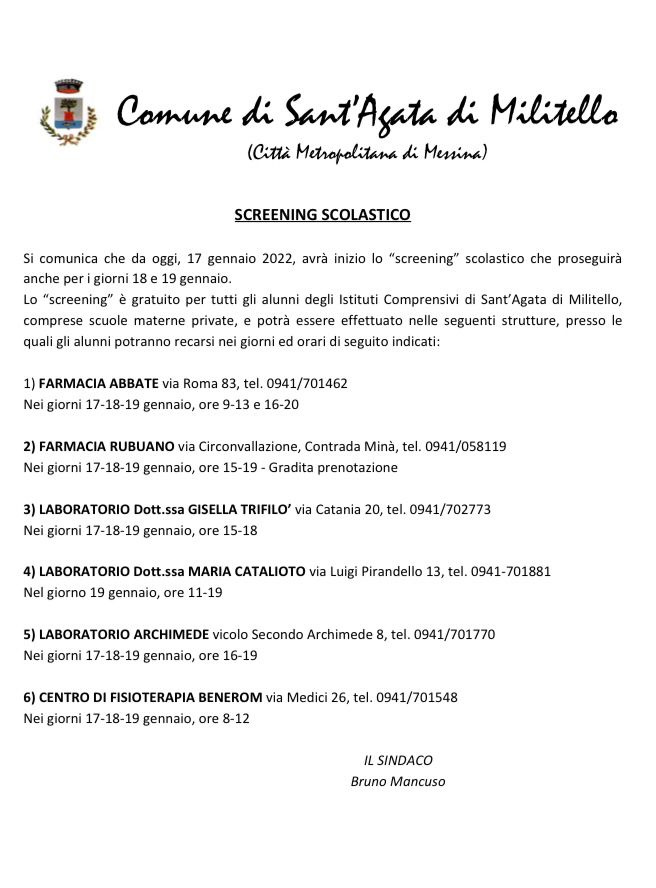 Al via lo screening per le scuole santagatesi, ecco dove farlo
