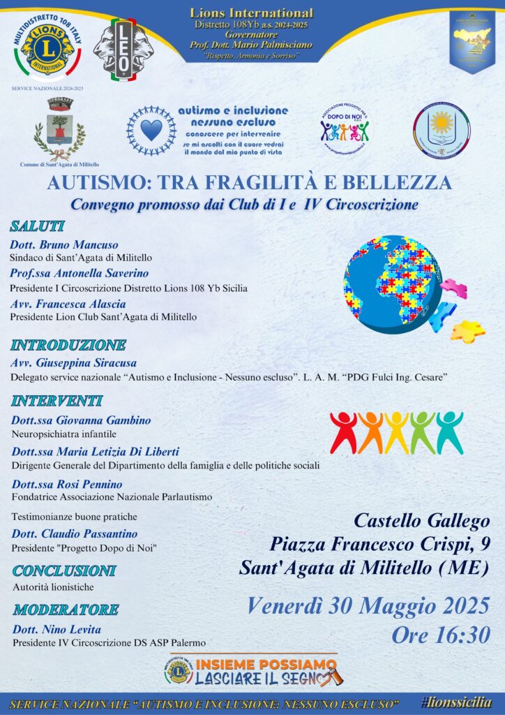 “Autismo: tra fragilità e bellezza”, domani al castello Gallego il convegno organizzato dai Lions